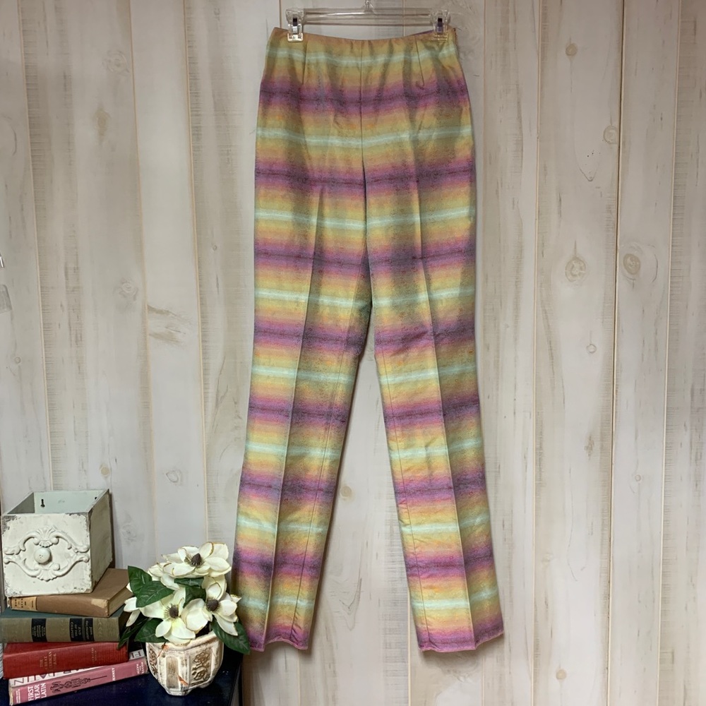 Barry Bricken 100% Silk Purple Gold Green Pants 4